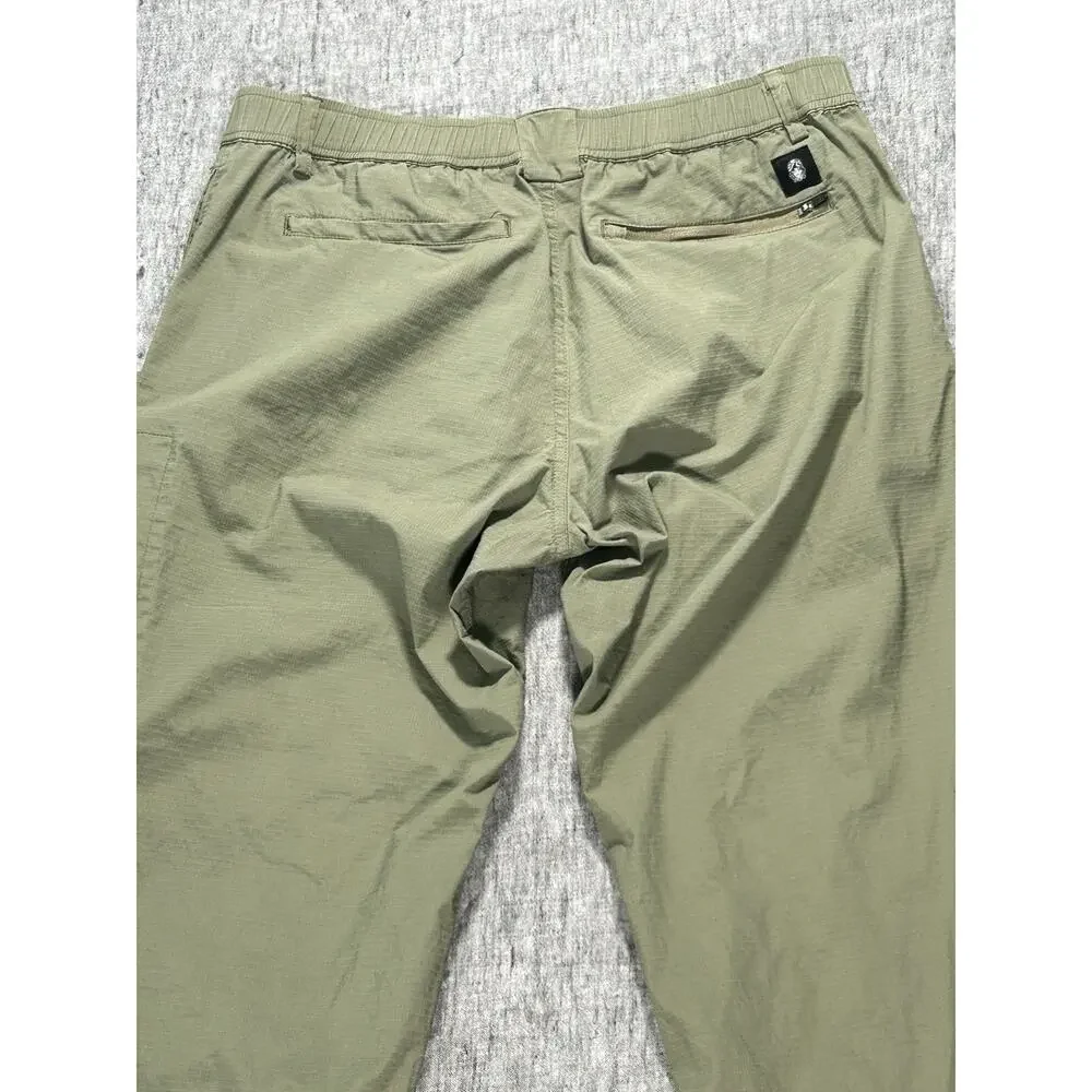 Wrmfzy Pants Mens Large Green Ripstop Tactical Cargo Elastic Waist Stretch